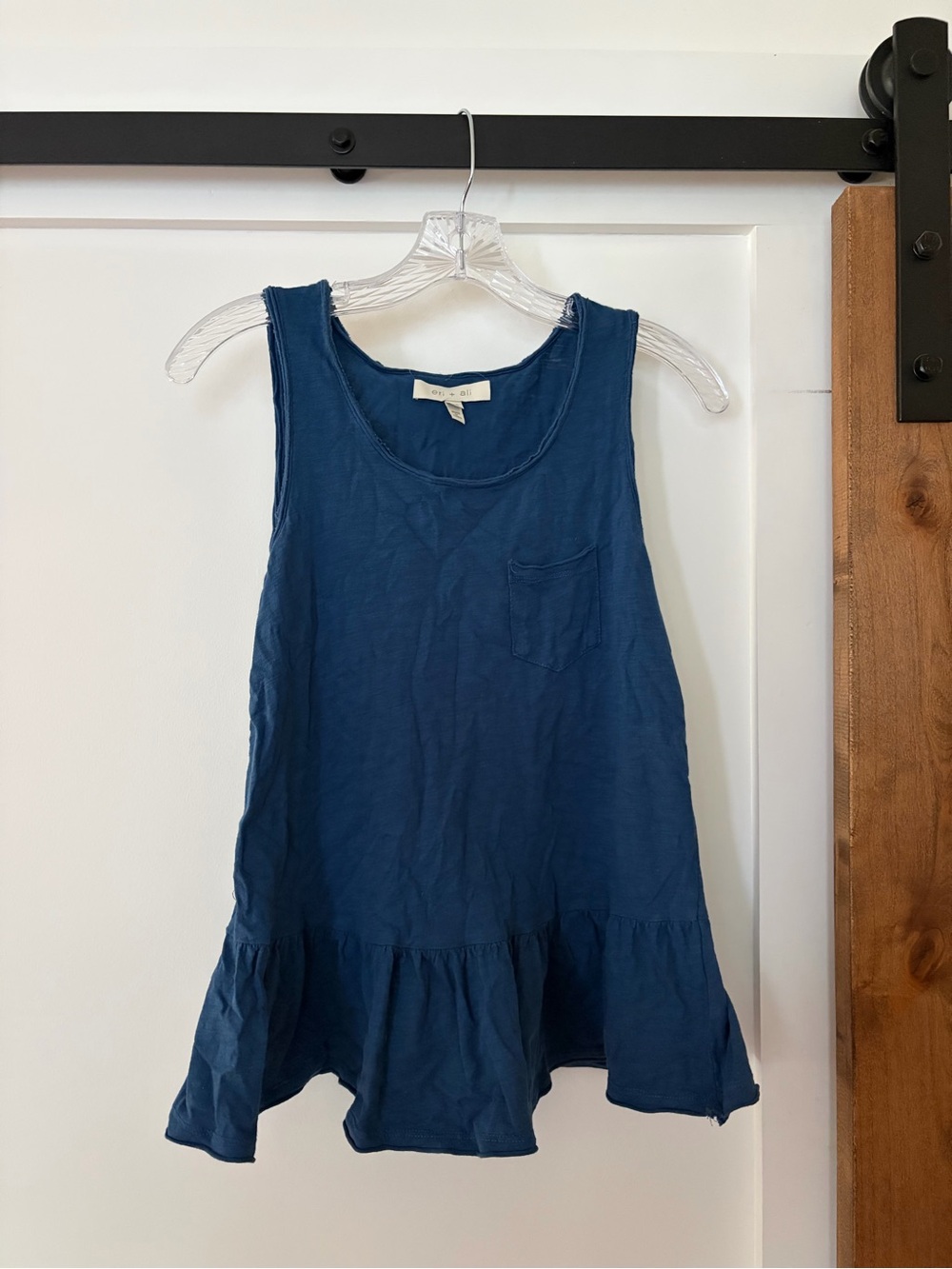 anthropologie 100% cotton blue peplum waist sleeveless top